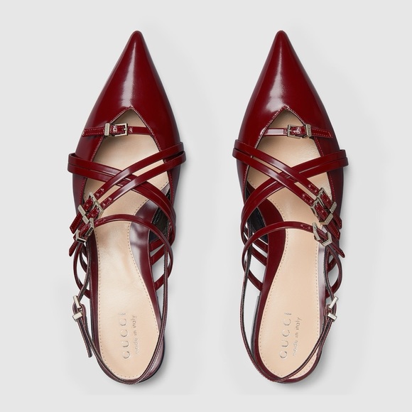 New Gucci Women’s Leather Slingback Ballet Flat Strappy Sandals